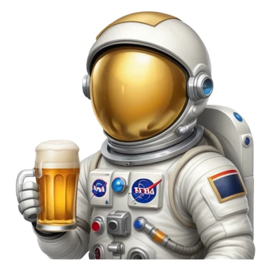a full astronaut space suit with a pint of delicious beer inside it instead of a human, the glass of beer visible through the helmet sticker
