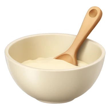A cream ceramic baking bowl with a wooden spoon in it sticker