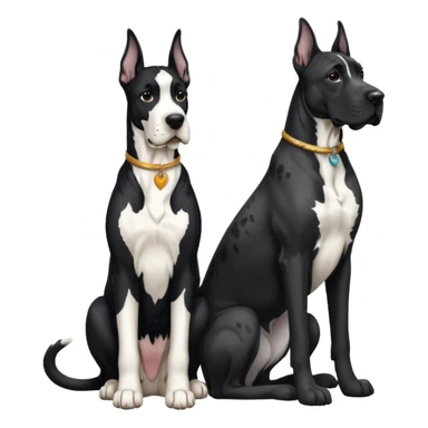 Large Black and white great dane dog sitting with a black and white cat sticker