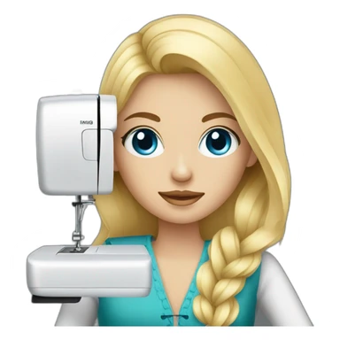Blonde fashionable girl with blue eyes sewing sticker