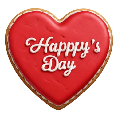 Heart-shaped cookie with red icing emoji, write 'Happy Valentine's day' on top of the red icing in white icing sticker