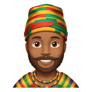 smiling boy with beard wearing a kente hat sticker