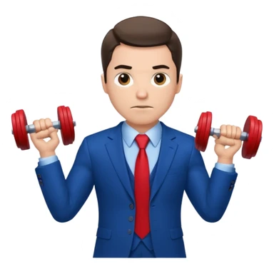 business man in a blue suit and red tie carry exercise sticker