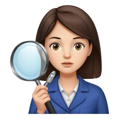 A brunette woman holding a large magnifying glass and squinting at something to intently sticker