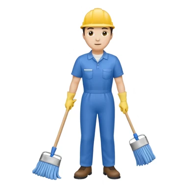 Custodian with yellow rubber gloves, mop sticker