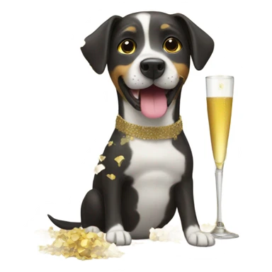 Dog drinking champagne with confetti falling sticker