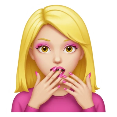 yellow face biting pink nails  sticker