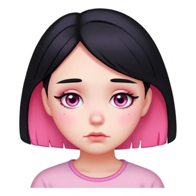 Sad Blushed girl with black hair and pink highlights in her hair sticker