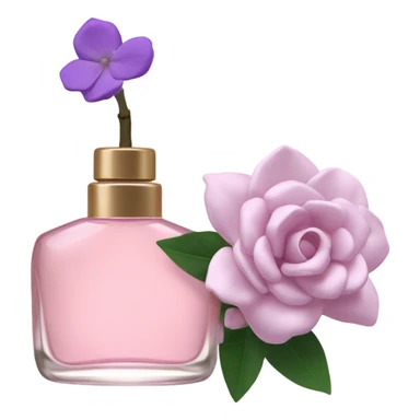 Aesthetic view of blush pink gardenias with a classic violet perfume bottle.
 sticker