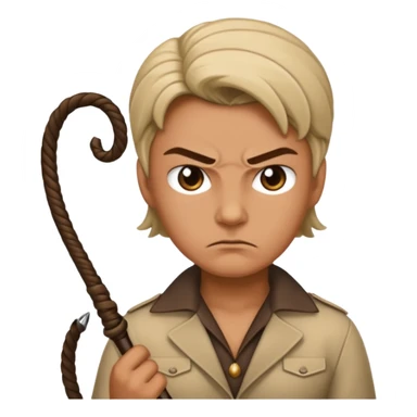 person with a mean scoul and a whip sticker