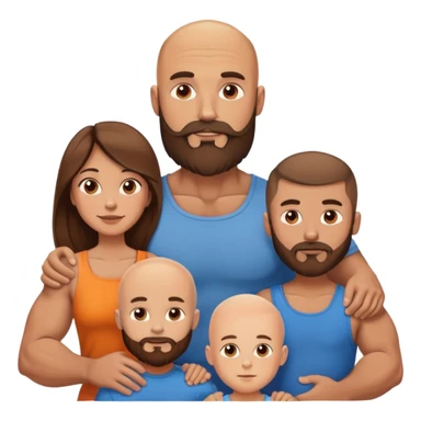 Muscular Bald beard men with his wife long brown hair and 3 sons sticker