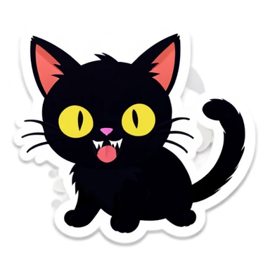 Cute black cat with visible fangs sticker