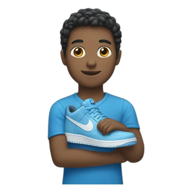 blue boy holding nike sneakers in hand sticker