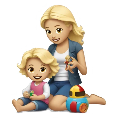 blonde women playing with blonde child with toys sticker