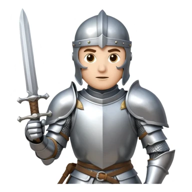a knight in a fighting stance, wearing bright silver armor and holding a sword sticker