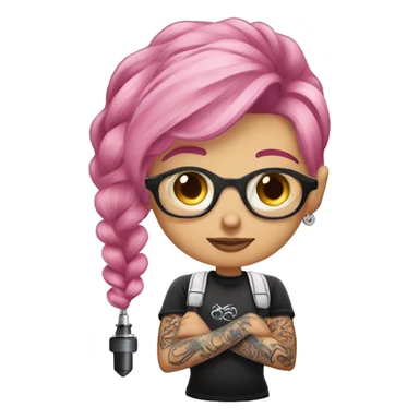 pink hair tattoo artist with tattoo holding tattoo machine sticker