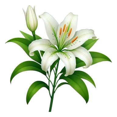 Beautiful white lily flower with green stem and leaves sticker