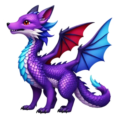 Fox dragon hybrid face front full body dark purple and blue and red sticker