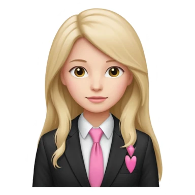 long haired woman with pink tie and blazer sticker