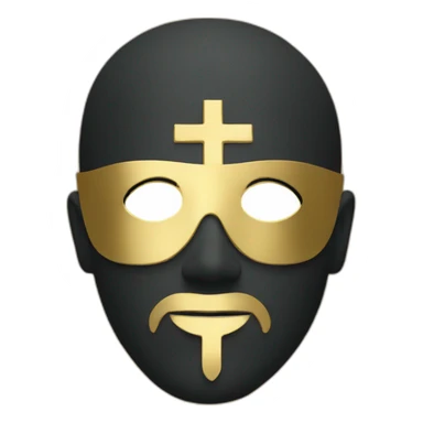 man in a gold mask with Christian cross over one eye sticker