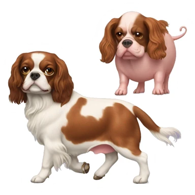 King Charles spaniel walking a pig as a pet sticker