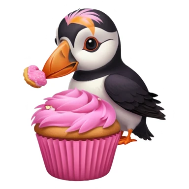 pink puffin that is pink, eating a muffin that is pink sticker