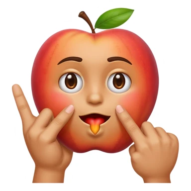an upset emoji holding up in one hand a middle finger and the other hand eating a peach sticker