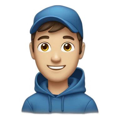 caucasian, male, dark brown hair, dark brown eyes, cap, smiling, blue hoodie sticker