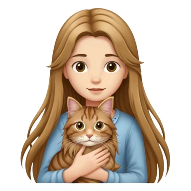 A long-haired girl holding a long haired tabby sticker