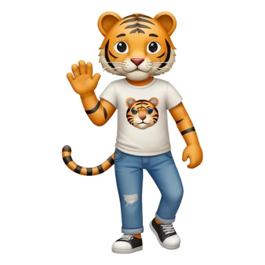 anthropomorphised tiger in a band t-shirt and jeans with an eye patch walking upright relaxed pose sticker
