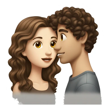 white girl with wavy brown long hair kissing a white boy with short curly dark brown hair sticker