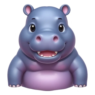 A 3D cartoon hippopotamus half-submerged in water, smiling gently, soft lighting, rounded body and glossy texture, cute Memoji-style look.Full body. sticker