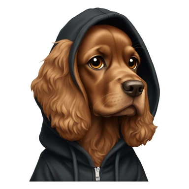 brown cocker spaniel wearing a black hoodie sticker