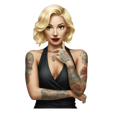 Blonde elegant women, her Body Covered with Tattoos, POINTING YOU with her HAND , Hyper realistic sticker