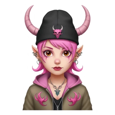 pink girl demon with tattoos, hat, jacket and horns sticker