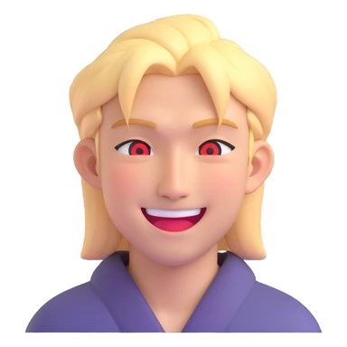 Make the Japanese man with red eyes and blond hair wink, smiling, in 3D emoji style with no background. sticker