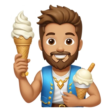 smiling Zeus eating white ice cream holding thunderbolt wearing vest sticker