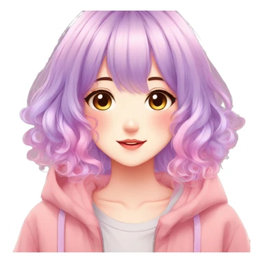 Gorgeous anime style shojo character with blushing face aesthetic and pretty colorful shiny gradient pastel hair with hair garment trending style sticker