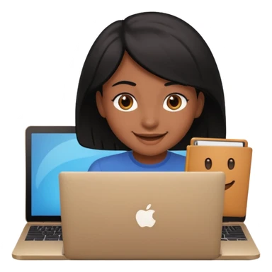 make an emoji of a black hair developer behind laptop sticker