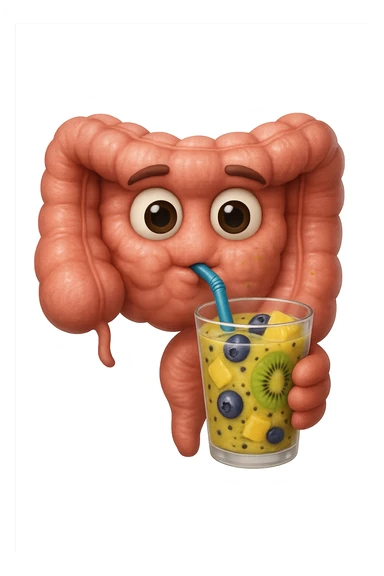 EMOJI STILE IPHONE DI un intestino umano anatomico che beve un frullato di mirtilli, ananas, kiwi, fagli anche la parte bianca degli occhi, non solo le pupille, REALISTICo 4K sticker