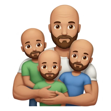 Muscular bald guy with brown beard holding 3 sons sticker