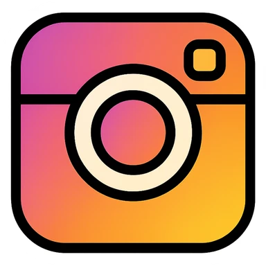 instagram logo, classic camera shape, gradient colors, black outlines sticker