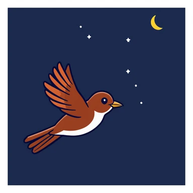 a nightingale bird flying against a dark starry night sky sticker