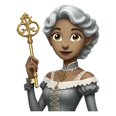gray elf woman login holding a big key in victorian dress sticker