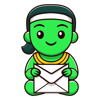 Maya hieroglyphic smile face - receiving a letter, perfect geometric lines, ONLY white and deep green colors, no other colors, flat design, clear messaging symbolism sticker
