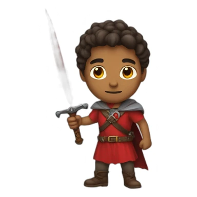 A brown man carrying a red sword and wearing clothes stained with red blood sticker