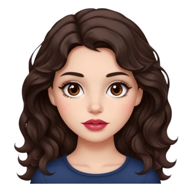 Chica blanca, pelo café oscuro ondulado, con blush y labios pintados, ojos cafés oscuros  sticker