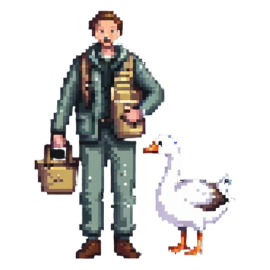man with goose sticker