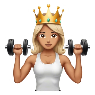 A woman wearing a crown stands in the center of the gym, lifting a dumbbell. sticker