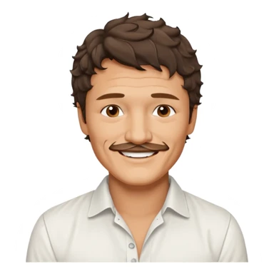 Pedro pascal looking really steamy and sexy smiling in an opened white button down shirt with perfect ringlets short hair sticker